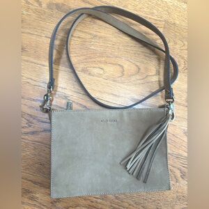 Kelly Tooke suede Taupe Crossbody clutch with Tassel